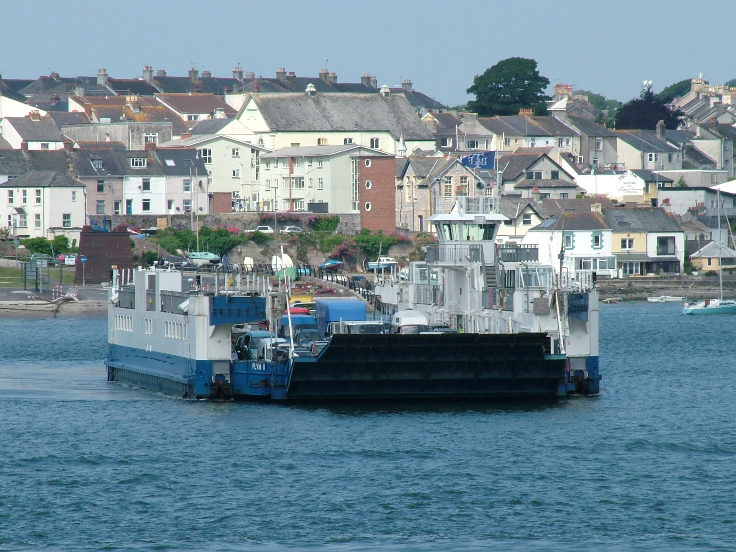A photo of a Torpoint Ferry making a crossing on a sunny day