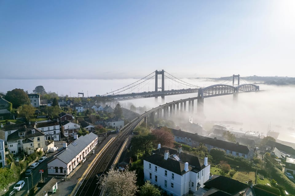 Aerial shot of Tamar Bridge